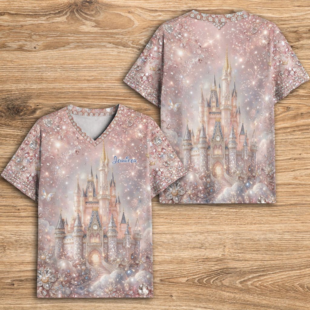 Personalized Magic Castle V-Neck T-Shirt Custom Name Gift Fully Printed V-Neck T-Shirt GradoCreations
