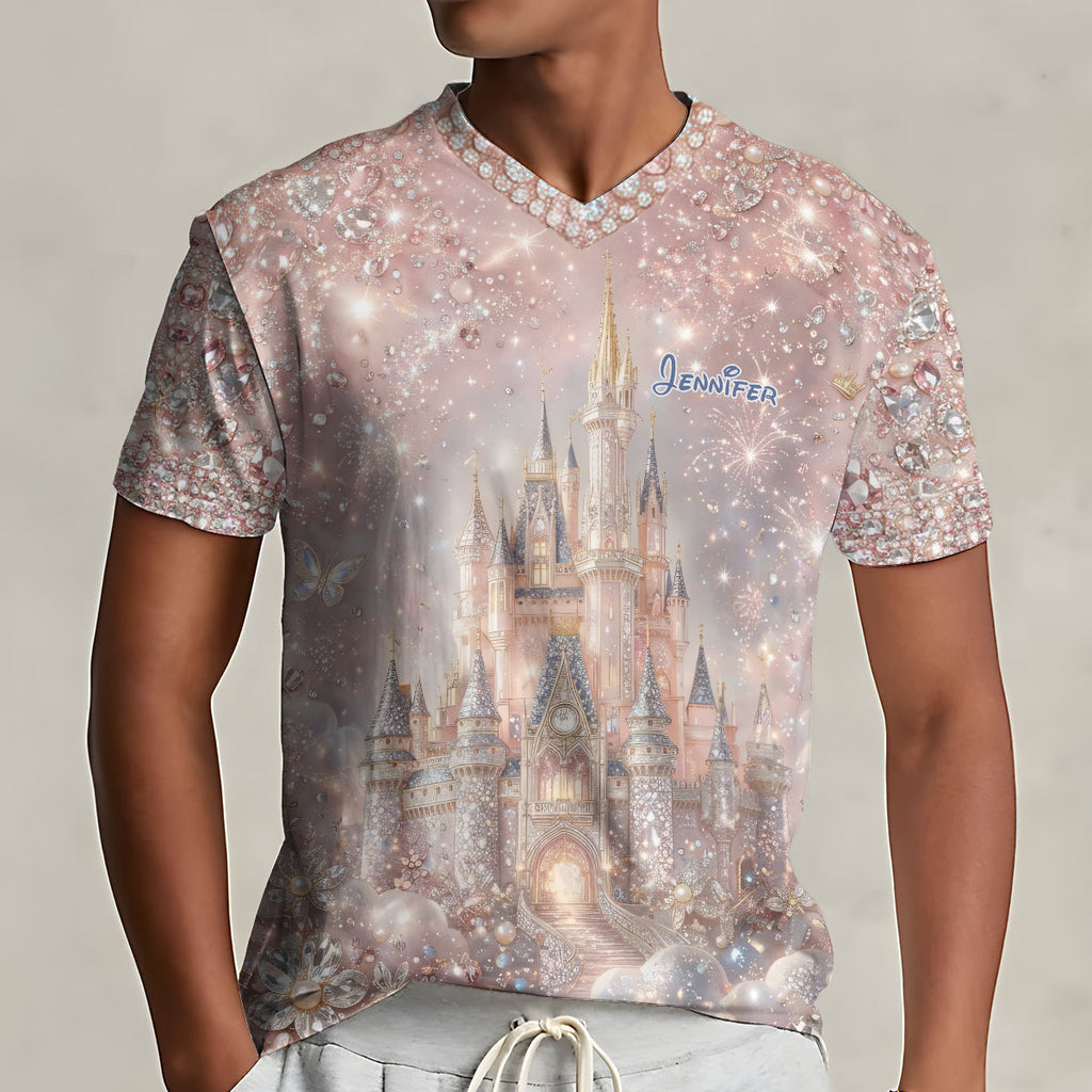 Personalized Magic Castle V-Neck T-Shirt Custom Name Gift Fully Printed V-Neck T-Shirt GradoCreations