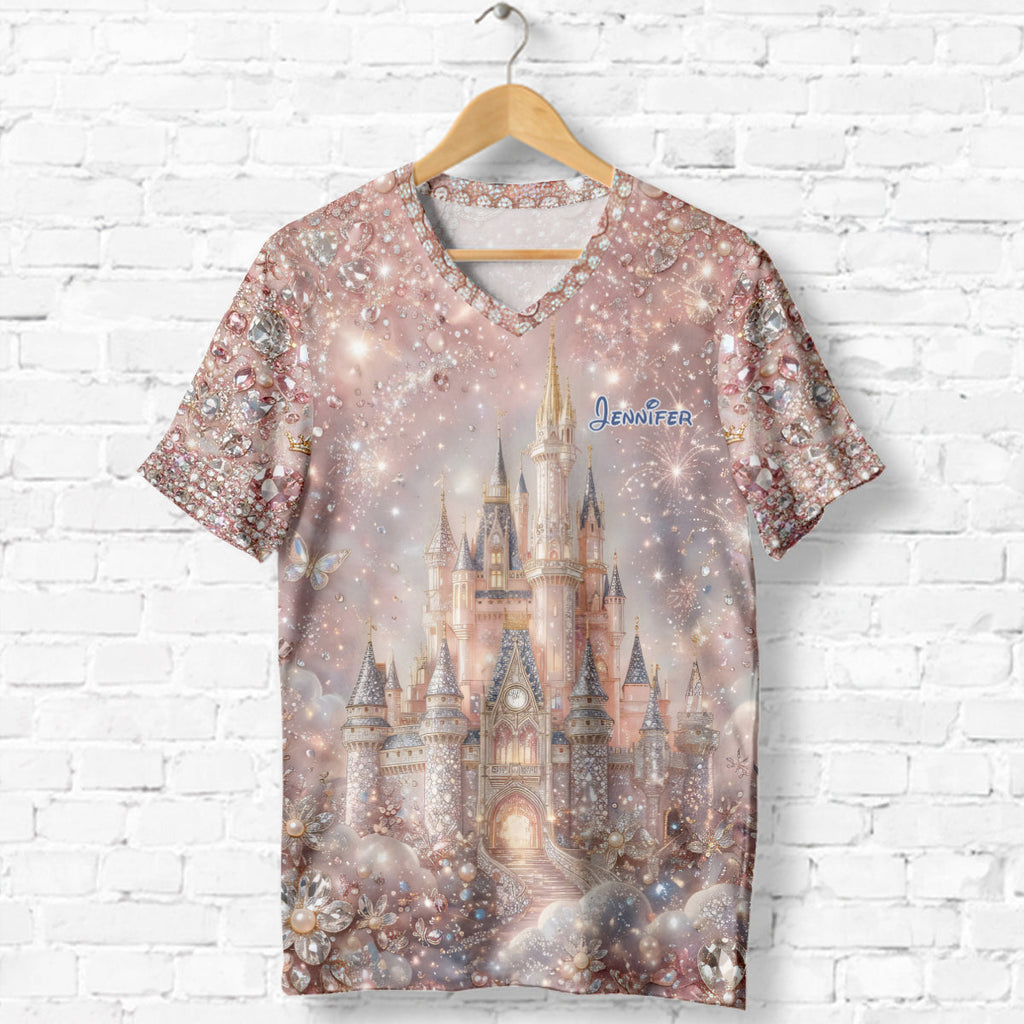Personalized Magic Castle V-Neck T-Shirt Custom Name Gift Fully Printed V-Neck T-Shirt GradoCreations