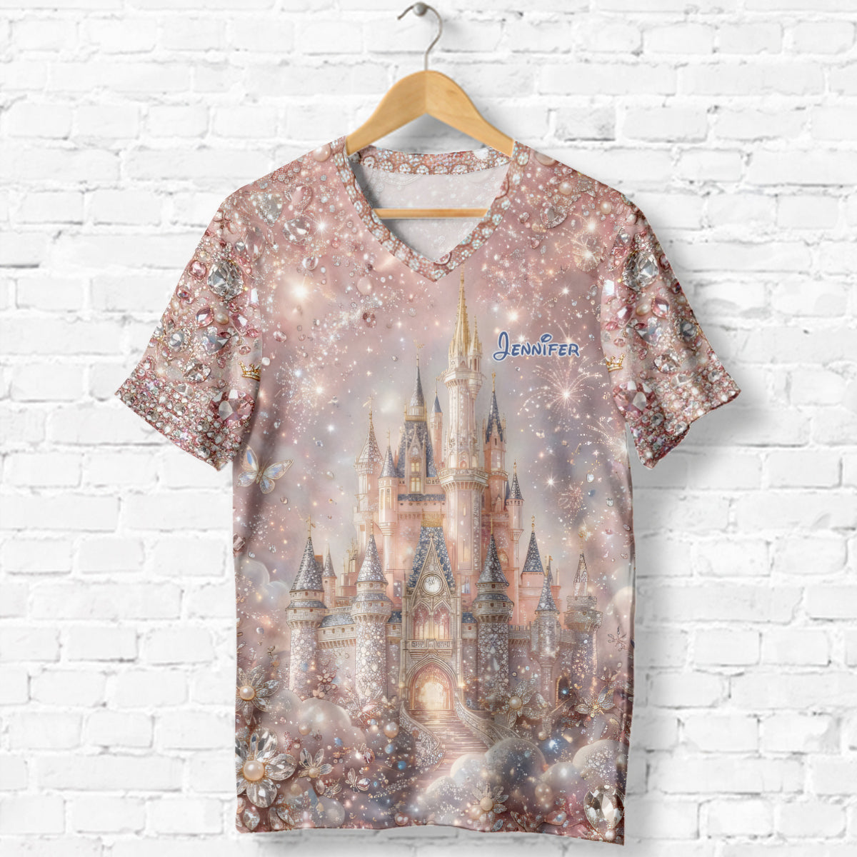 Personalized Magic Castle V-Neck T-Shirt Custom Name Gift Fully Printed V-Neck T-Shirt GradoCreations