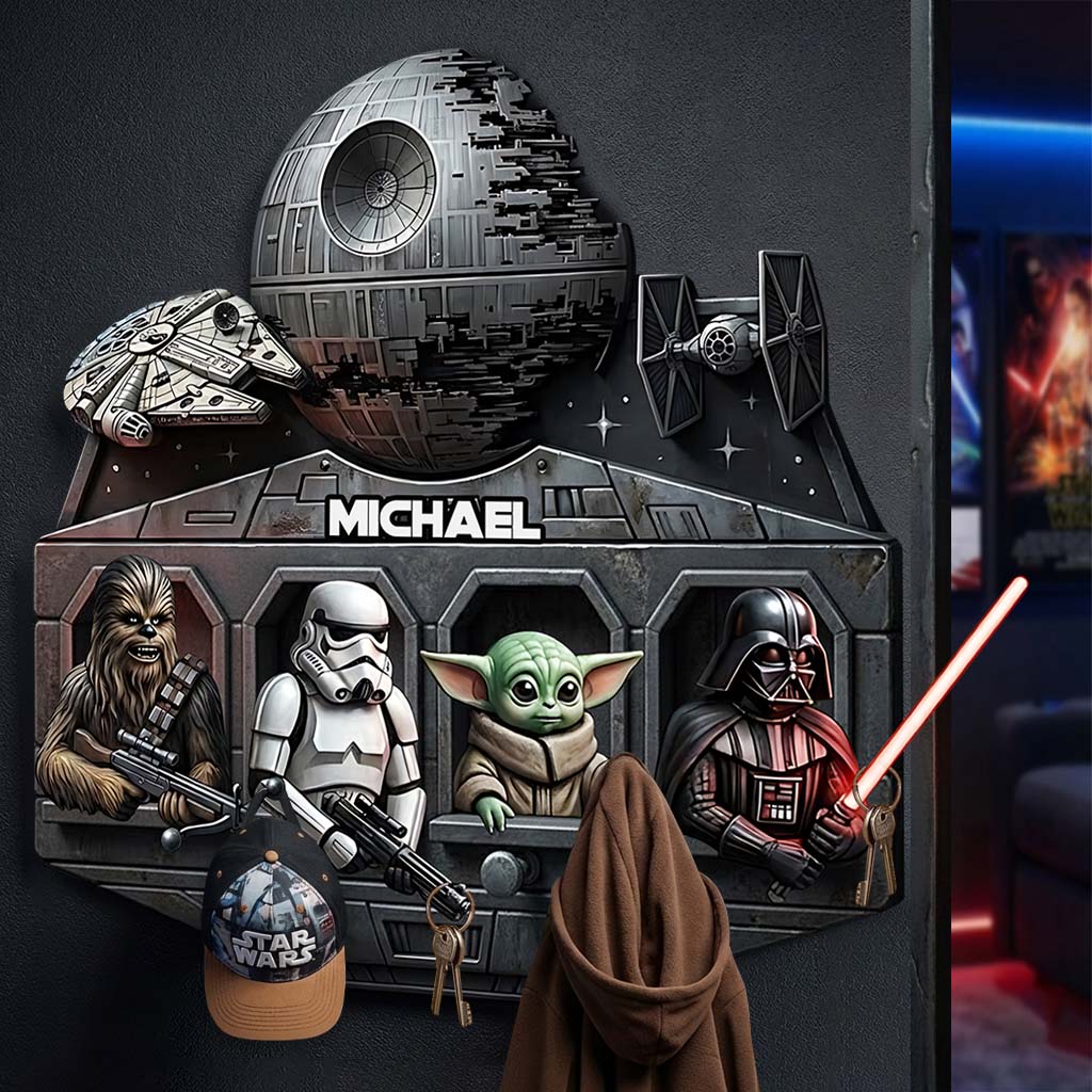 Personalized Star Wars Shaped Hanging Organizer with Hooks Shaped Hanging Organizer GradoCreations