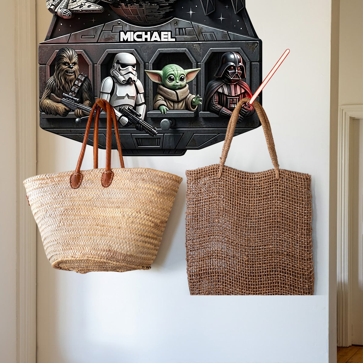 Personalized Star Wars Shaped Hanging Organizer with Hooks Shaped Hanging Organizer GradoCreations