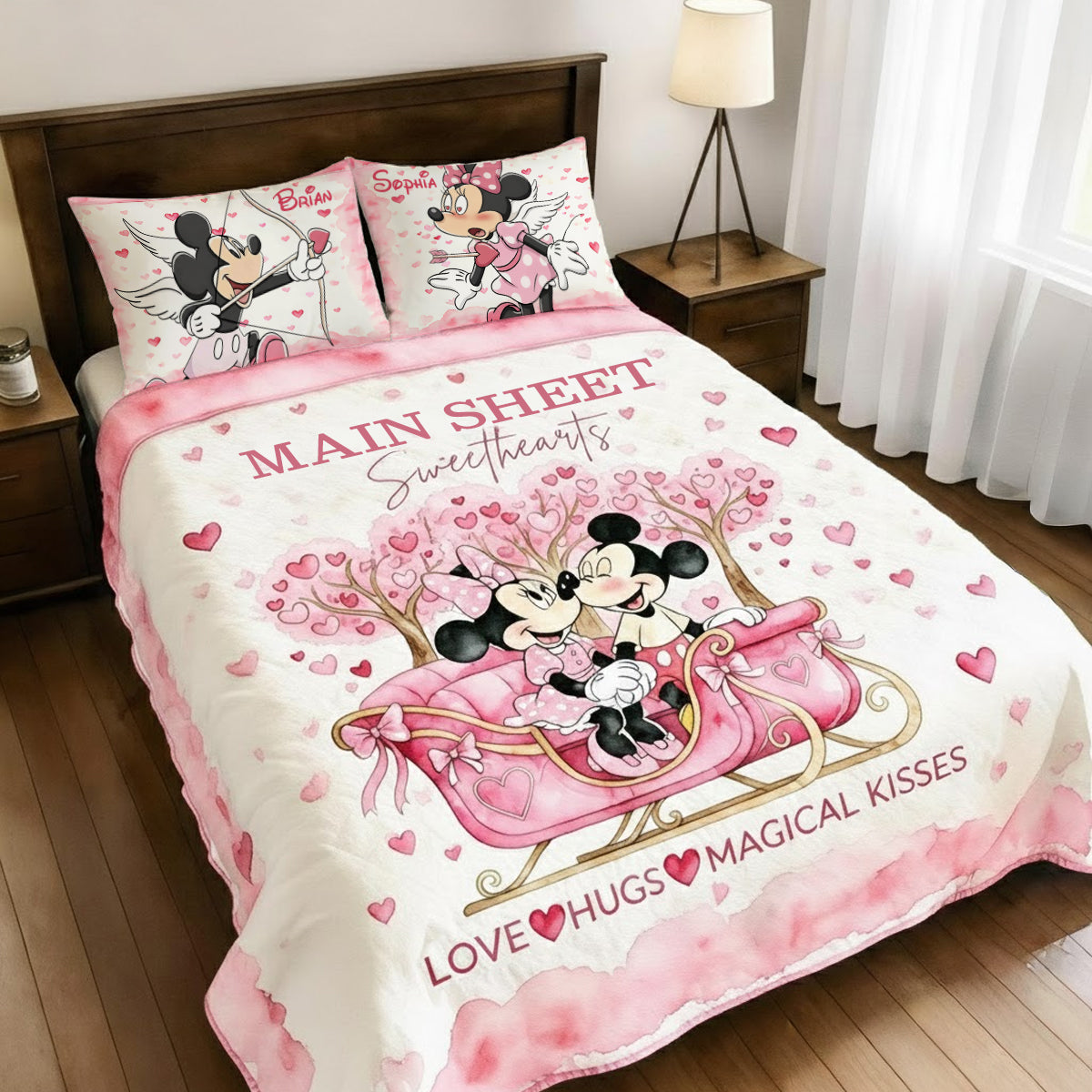 Personalized Mouse Quilt Set with Cute Love Design for Couples Quilt Set GradoCreations