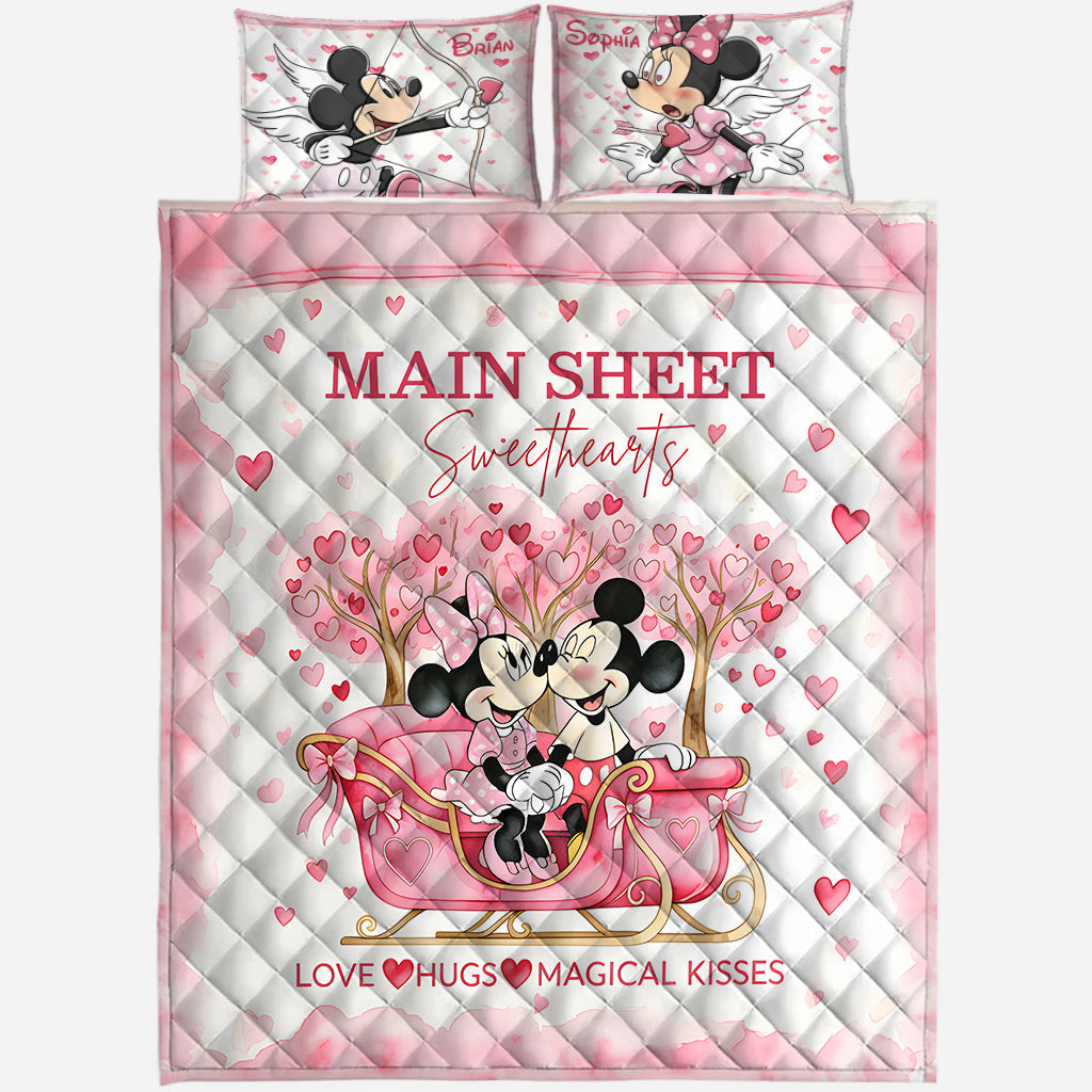 Personalized Mouse Quilt Set with Cute Love Design for Couples Quilt Set GradoCreations