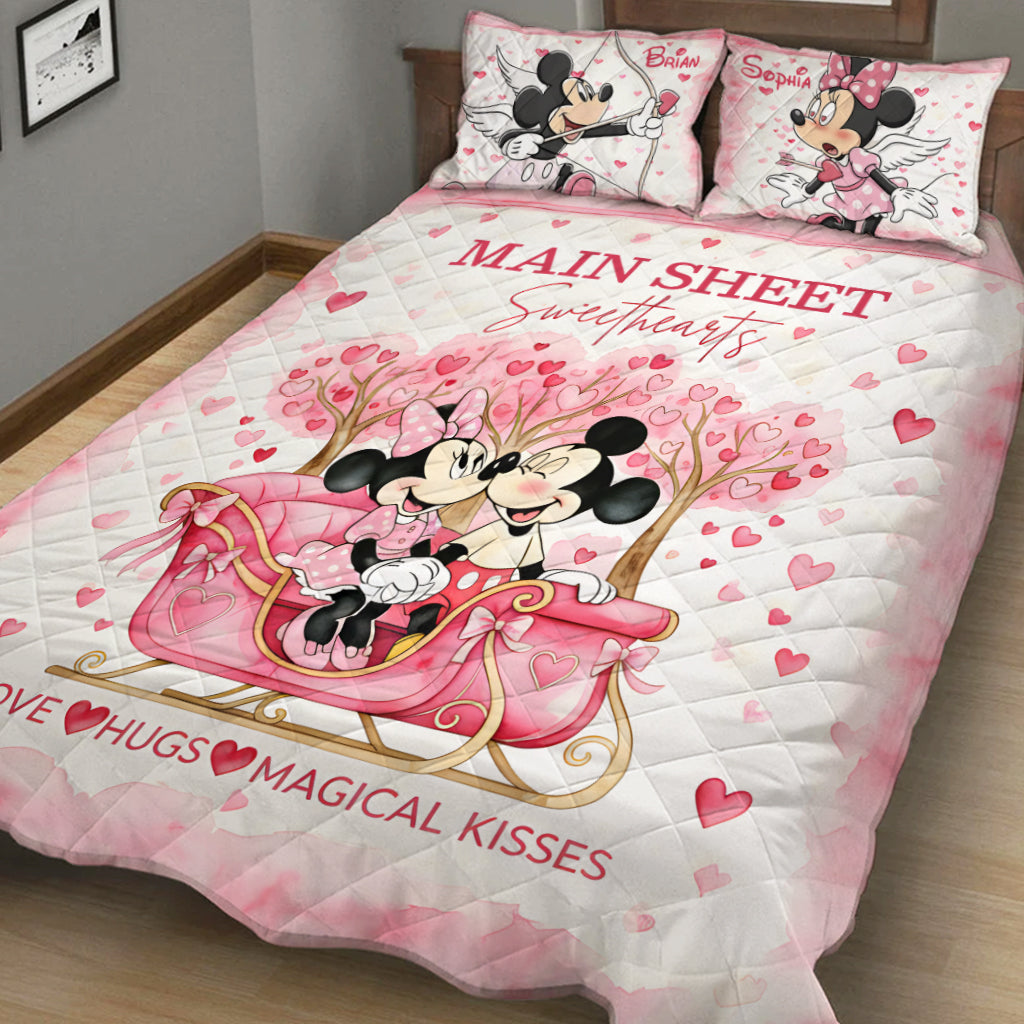 Personalized Mouse Quilt Set with Cute Love Design for Couples Quilt Set GradoCreations