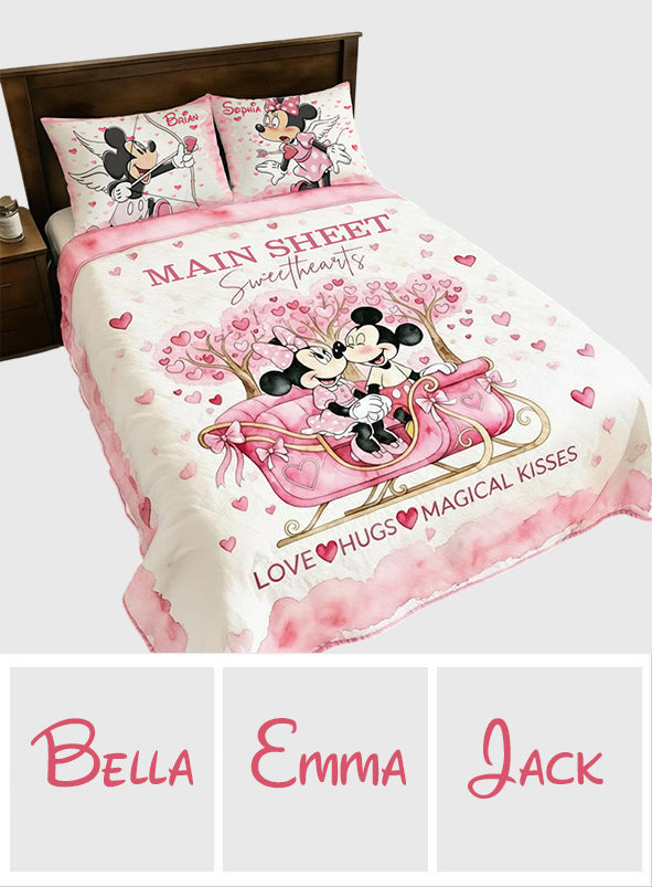 Personalized Mouse Quilt Set with Cute Love Design for Couples Quilt Set GradoCreations