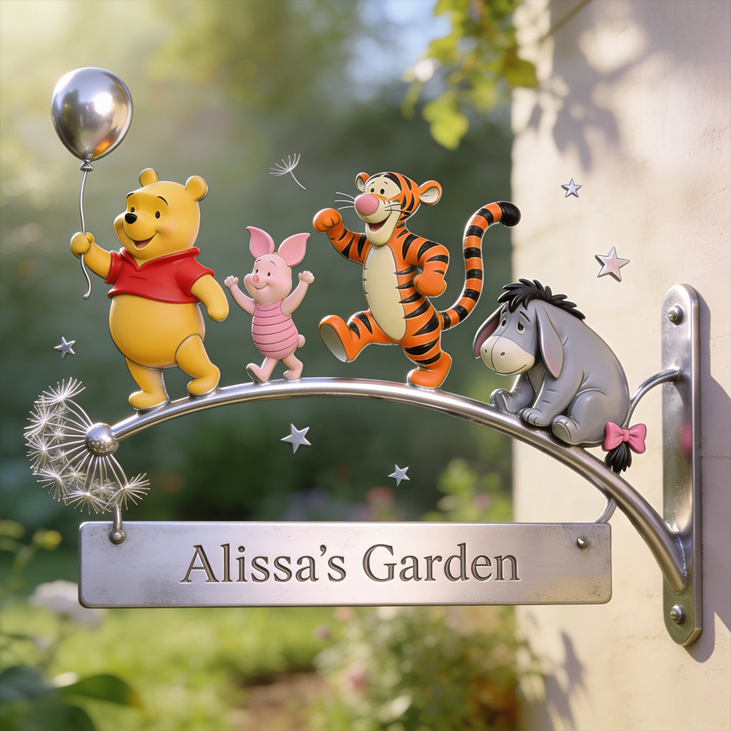 Personalized Yellow Bear Wooden Wall Mount Sign for Garden Wooden Wall Mount Sign GradoCreations