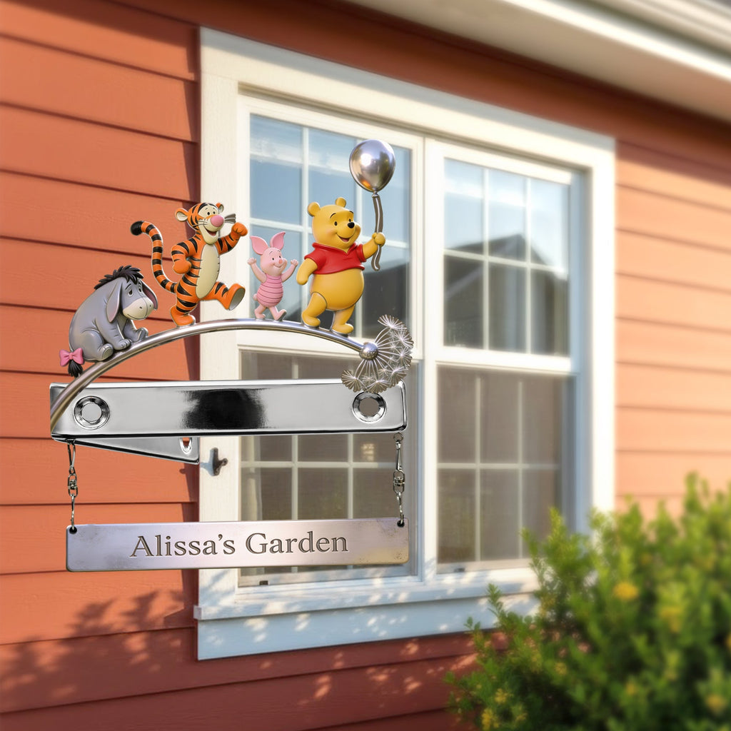 Personalized Yellow Bear Wooden Wall Mount Sign for Garden Wooden Wall Mount Sign GradoCreations