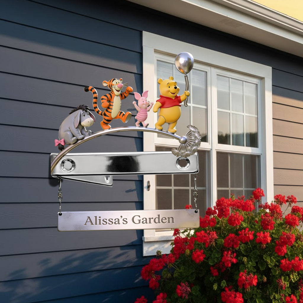 Personalized Yellow Bear Wooden Wall Mount Sign for Garden Wooden Wall Mount Sign GradoCreations