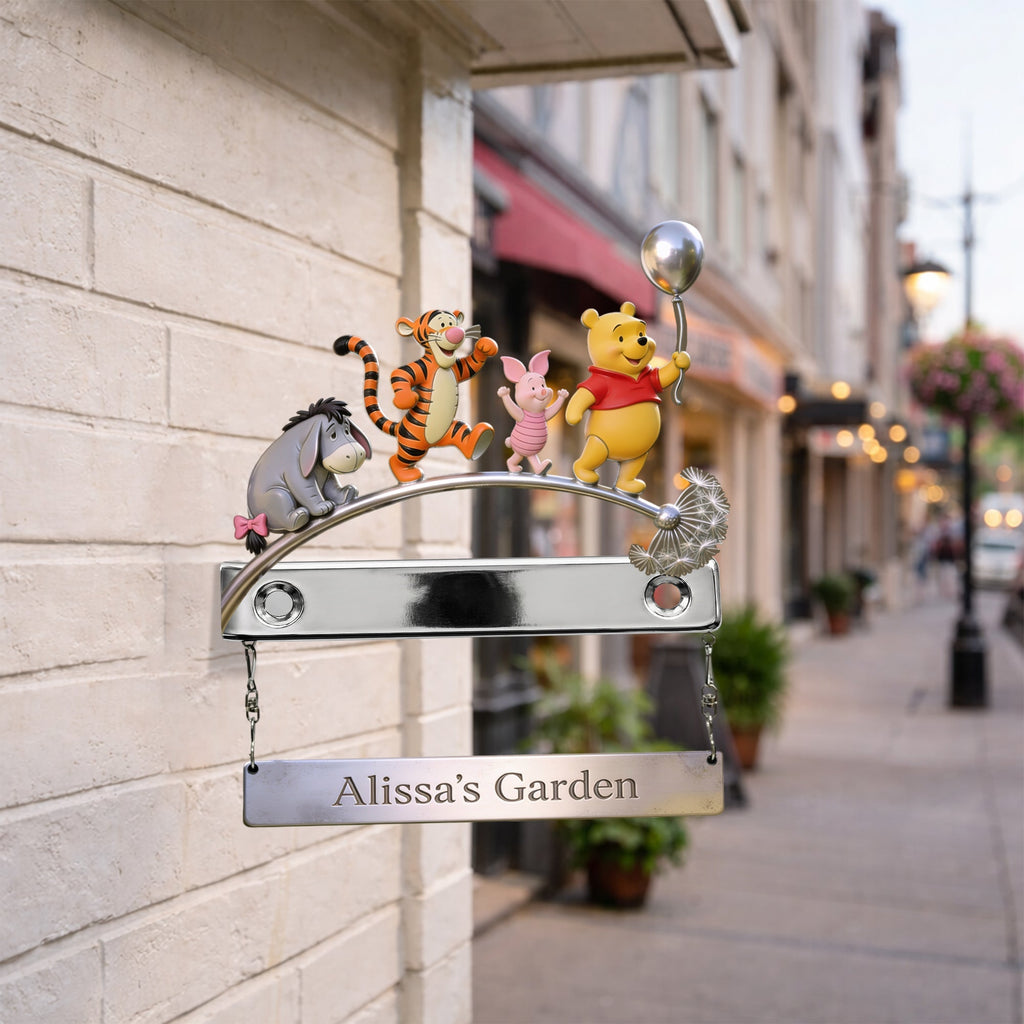 Personalized Yellow Bear Wooden Wall Mount Sign for Garden Wooden Wall Mount Sign GradoCreations