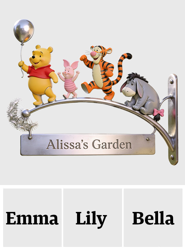 Personalized Yellow Bear Wooden Wall Mount Sign for Garden Wooden Wall Mount Sign GradoCreations