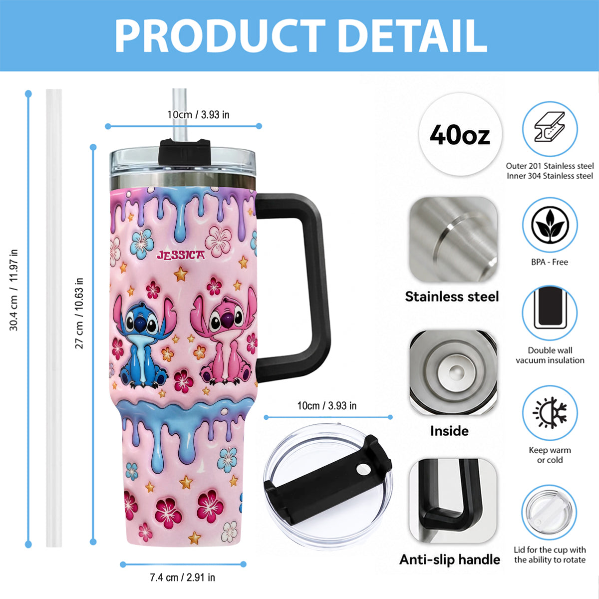 Personalized Ohana Tumbler with Plush Charm for Kids Tumbler With Plush Charm GradoCreations