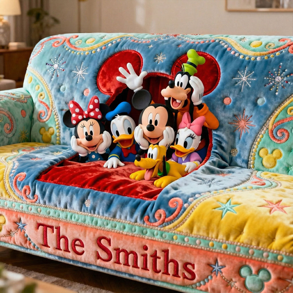 Personalized Mouse Quilted Sofa Cover Custom Family Name Gift Quilted Sofa/Couch Cover GradoCreations