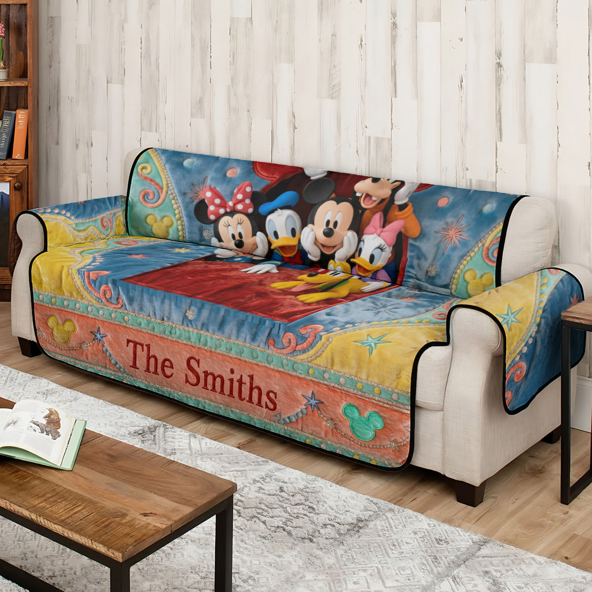 Personalized Mouse Quilted Sofa Cover Custom Family Name Gift Quilted Sofa/Couch Cover GradoCreations