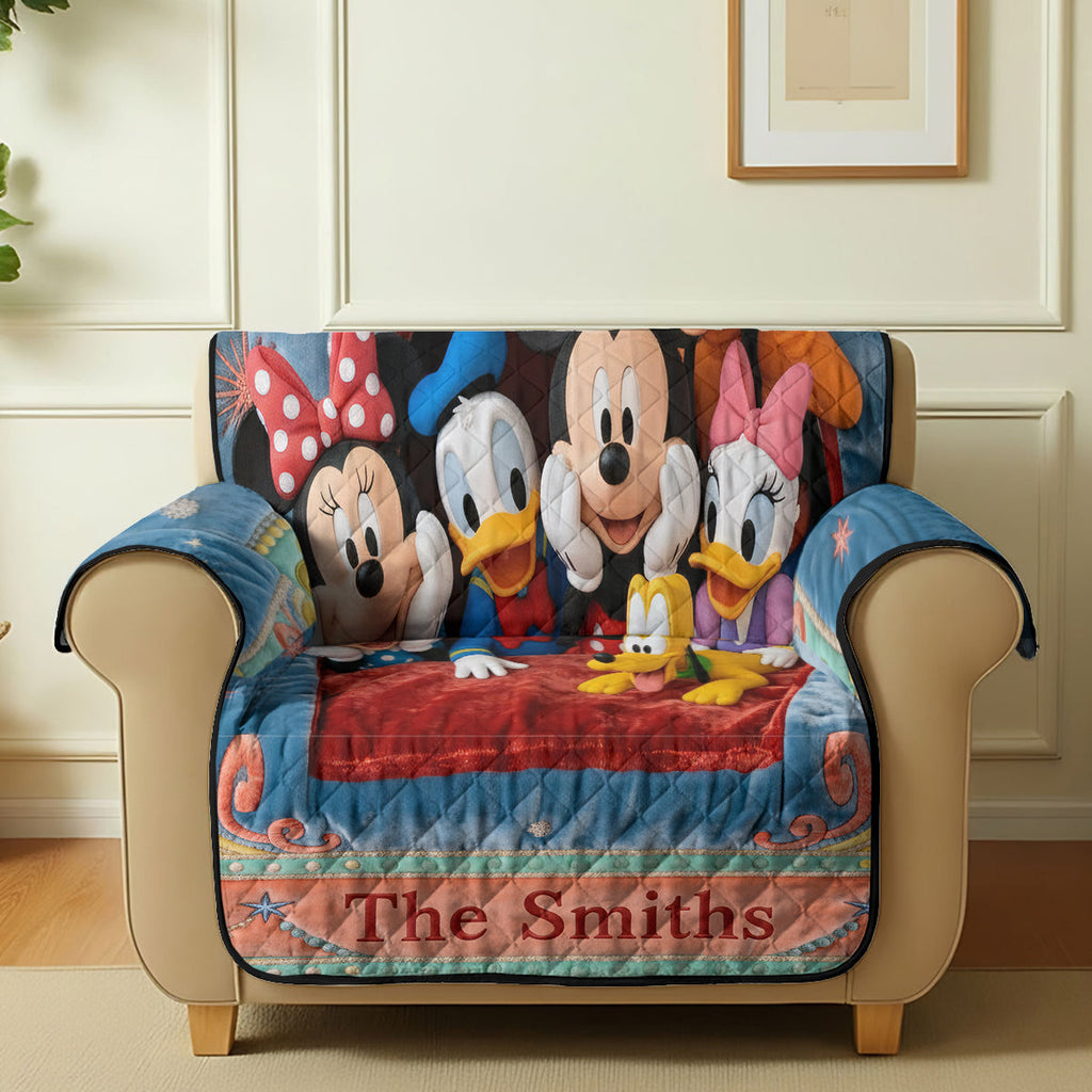 Personalized Mouse Quilted Sofa Cover Custom Family Name Gift Quilted Sofa/Couch Cover GradoCreations