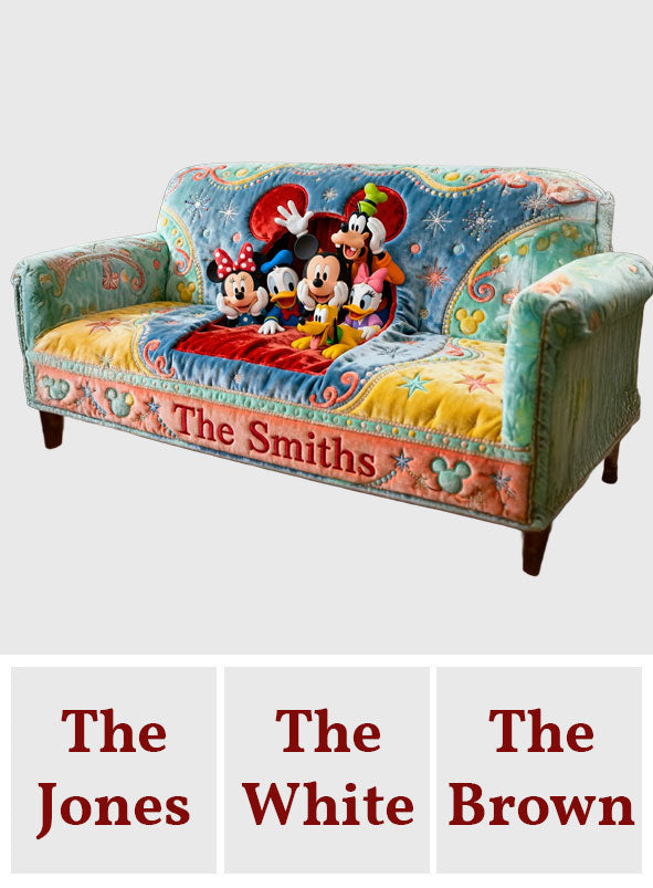 Personalized Mouse Quilted Sofa Cover Custom Family Name Gift Quilted Sofa/Couch Cover GradoCreations