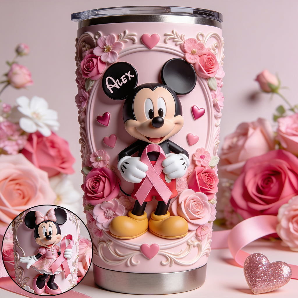 Personalized Mickey Mouse Tumbler with Pink Flowers Gift Idea Tumbler GradoCreations