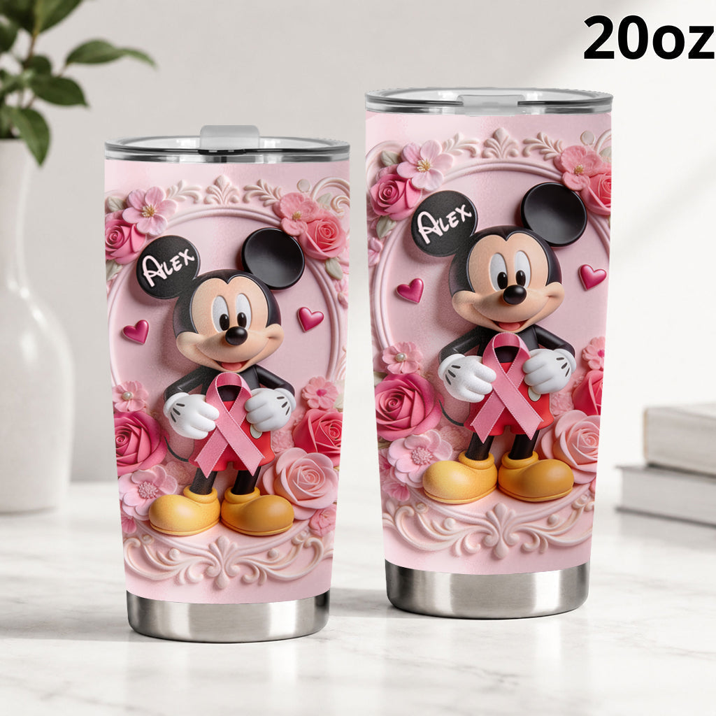 Personalized Mickey Mouse Tumbler with Pink Flowers Gift Idea Tumbler GradoCreations
