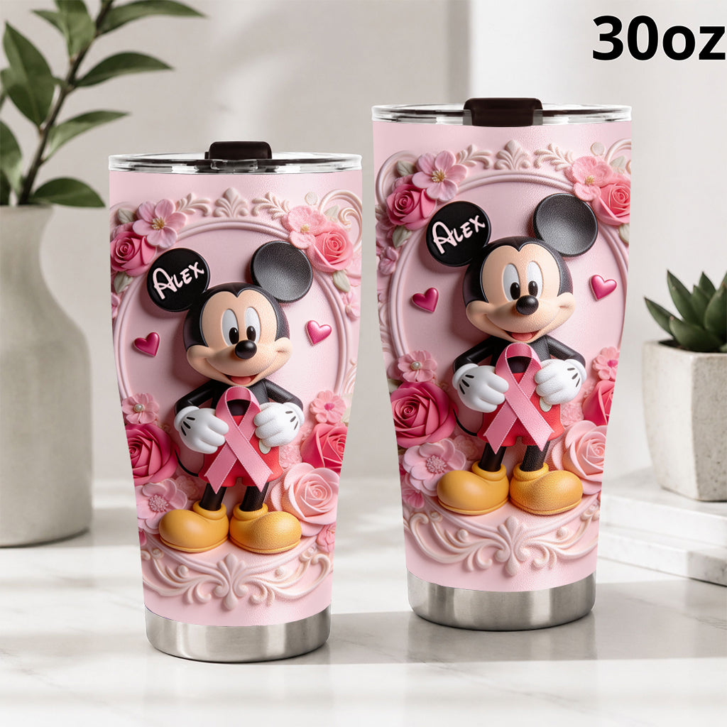 Personalized Mickey Mouse Tumbler with Pink Flowers Gift Idea Tumbler GradoCreations