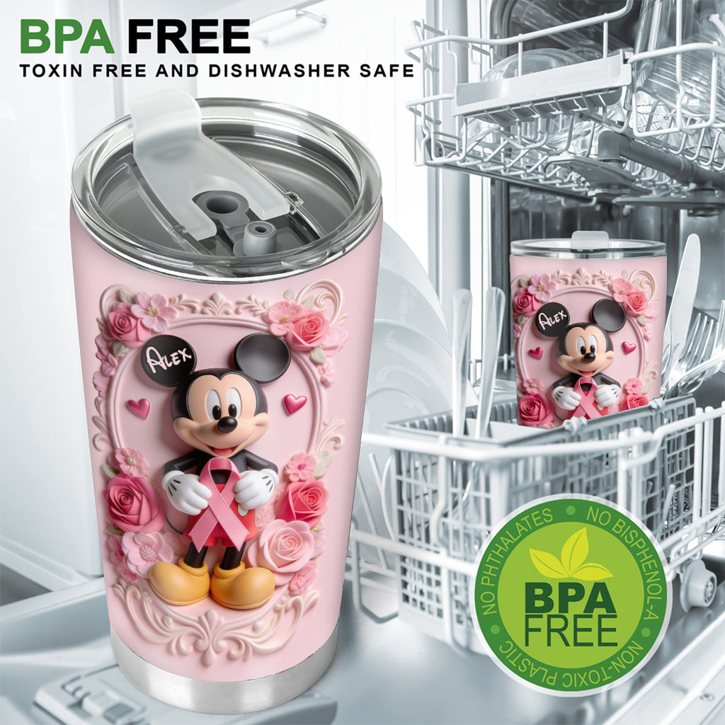 Personalized Mickey Mouse Tumbler with Pink Flowers Gift Idea Tumbler GradoCreations
