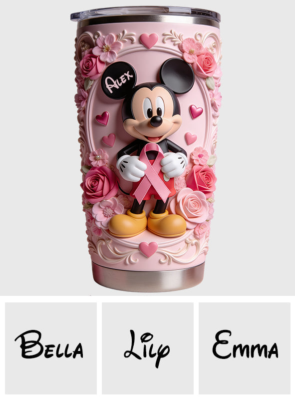 Personalized Mickey Mouse Tumbler with Pink Flowers Gift Idea Tumbler GradoCreations