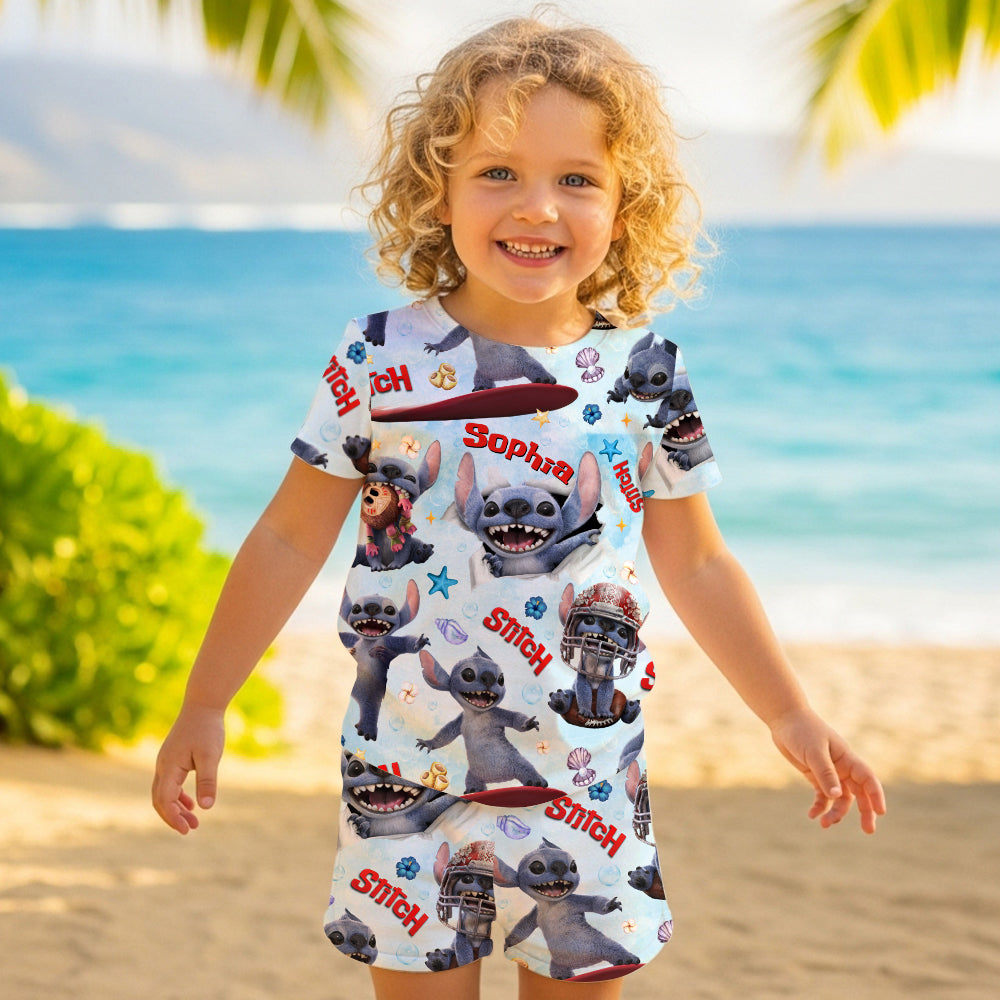 Personalized Kid T-Shirt & Shorts Set Cute Blue Alien Gift Kid T-shirt & Shorts GradoCreations