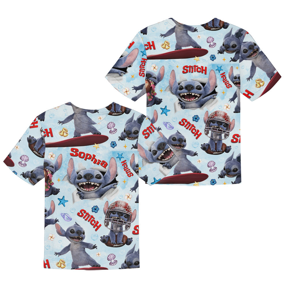 Personalized Kid T-Shirt & Shorts Set Cute Blue Alien Gift Kid T-shirt & Shorts GradoCreations