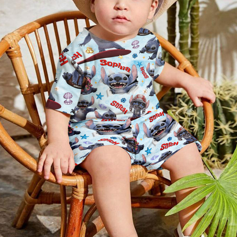 Personalized Kid T-Shirt & Shorts Set Cute Blue Alien Gift Kid T-shirt & Shorts GradoCreations