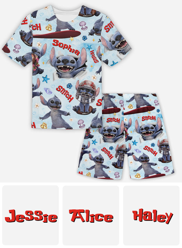 Personalized Kid T-Shirt & Shorts Set Cute Blue Alien Gift Kid T-shirt & Shorts GradoCreations