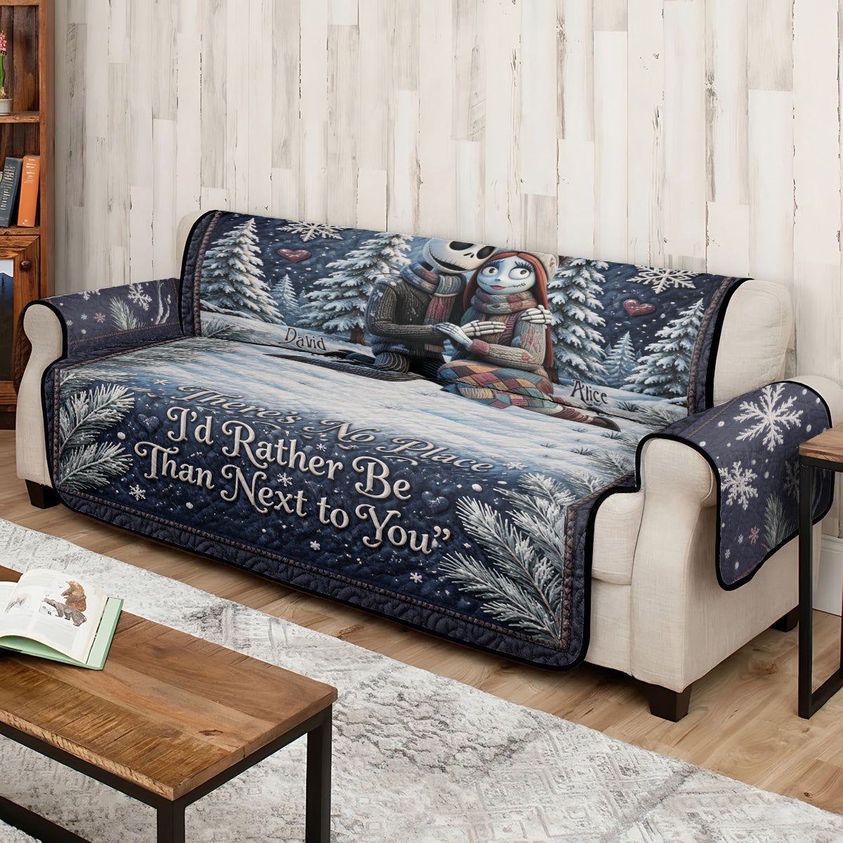 Personalized Nightmare Quilted Sofa Cover Custom Name Gift for Couple Quilted Sofa/Couch Cover GradoCreations