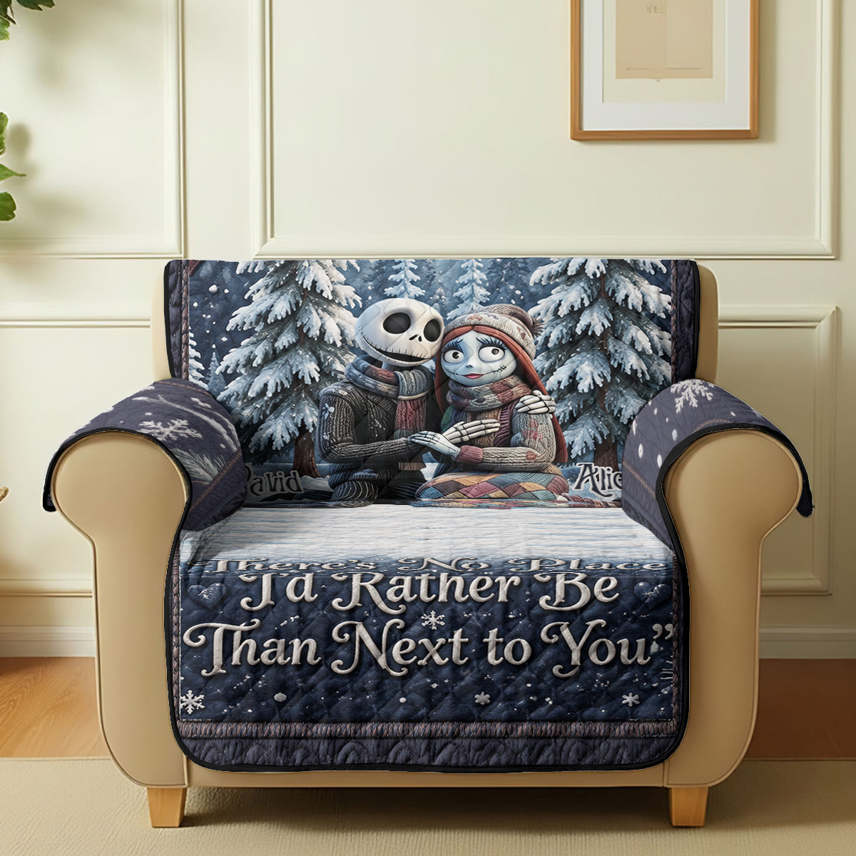 Personalized Nightmare Quilted Sofa Cover Custom Name Gift for Couple Quilted Sofa/Couch Cover GradoCreations