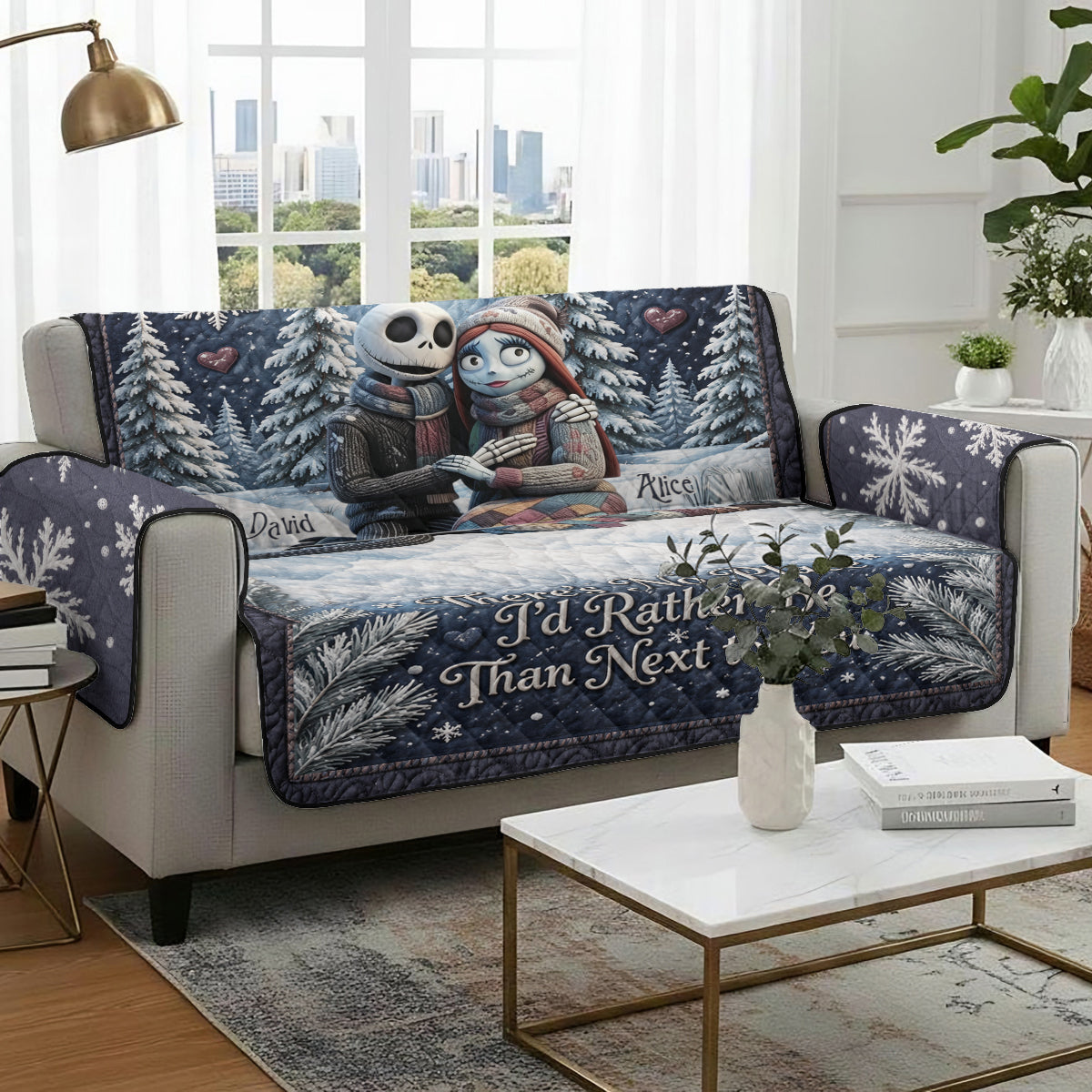 Personalized Nightmare Quilted Sofa Cover Custom Name Gift for Couple Quilted Sofa/Couch Cover GradoCreations
