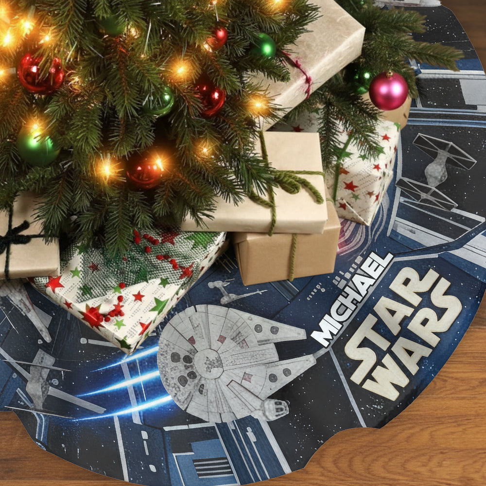Personalized Starship Space Shaped Tree Skirt for Christmas Decor Shaped Tree Skirt GradoCreations