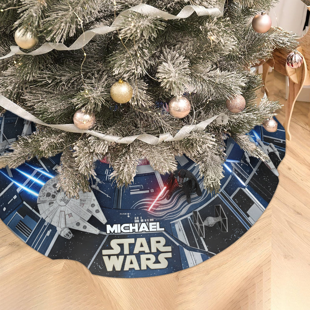 Personalized Starship Space Shaped Tree Skirt for Christmas Decor Shaped Tree Skirt GradoCreations