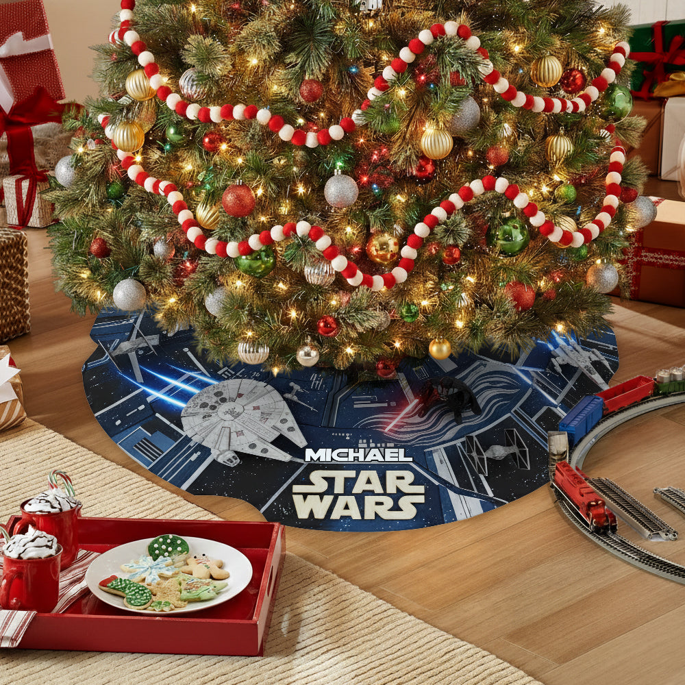 Personalized Starship Space Shaped Tree Skirt for Christmas Decor Shaped Tree Skirt GradoCreations