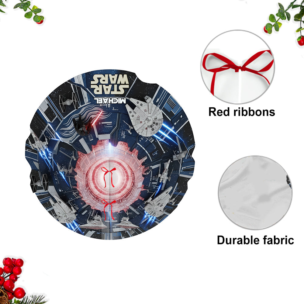 Personalized Starship Space Shaped Tree Skirt for Christmas Decor Shaped Tree Skirt GradoCreations