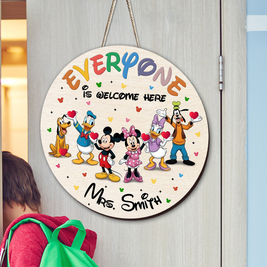 Personalized Round Wood Sign Everyone Is Welcome Here Custom Name Gift Round Wood Sign GradoCreations
