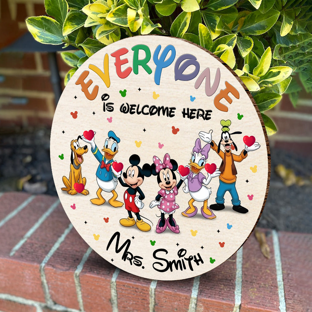 Personalized Round Wood Sign Everyone Is Welcome Here Custom Name Gift Round Wood Sign GradoCreations