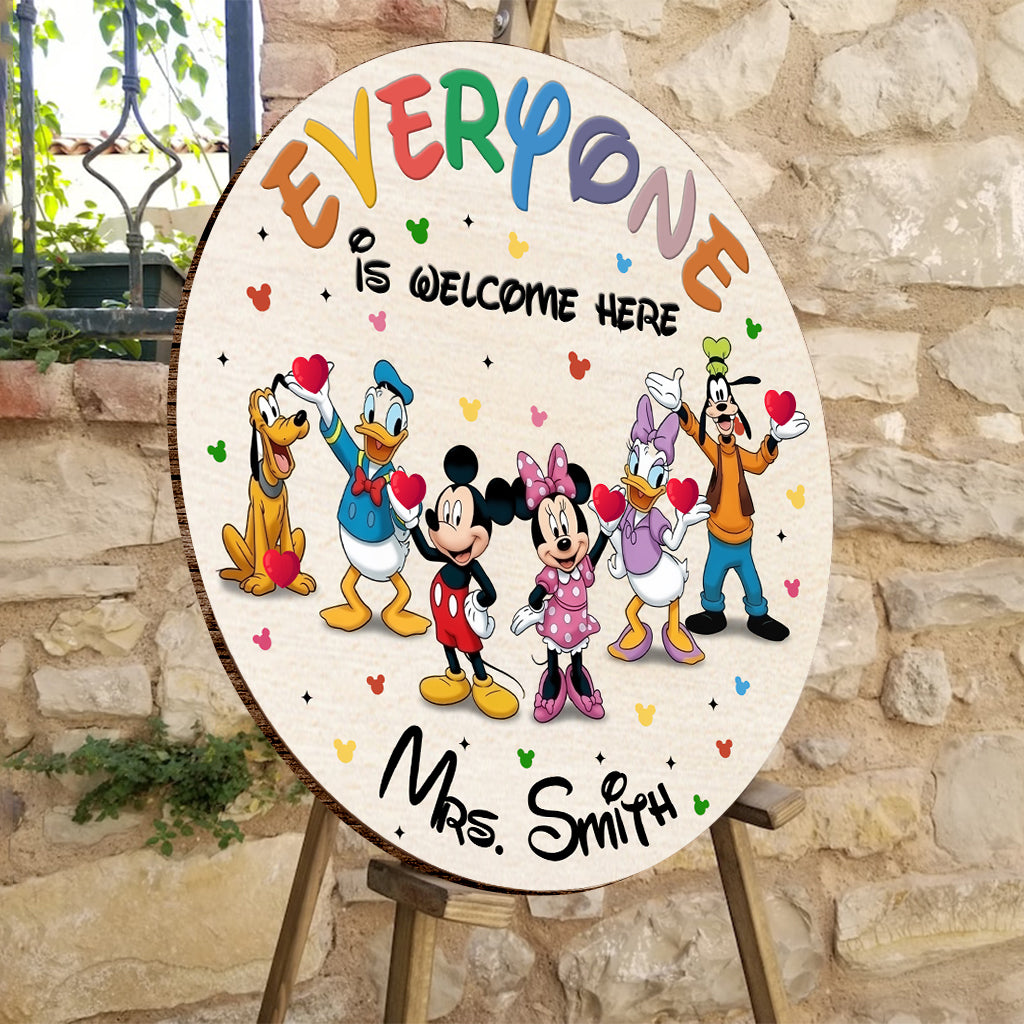 Personalized Round Wood Sign Everyone Is Welcome Here Custom Name Gift Round Wood Sign GradoCreations