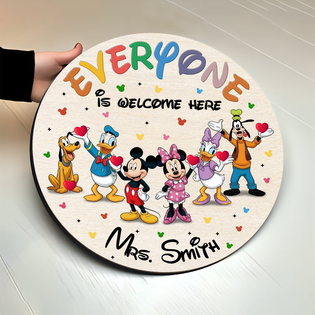 Personalized Round Wood Sign Everyone Is Welcome Here Custom Name Gift Round Wood Sign GradoCreations