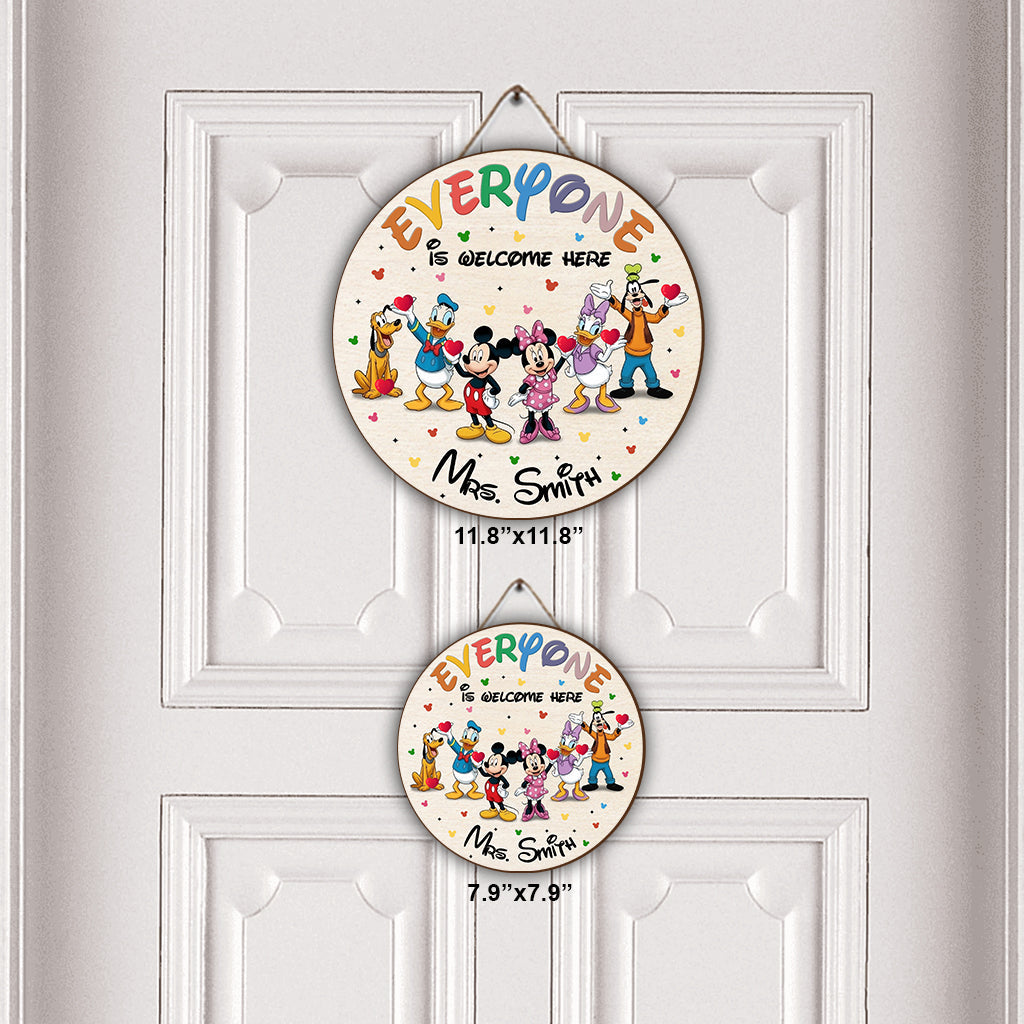 Personalized Round Wood Sign Everyone Is Welcome Here Custom Name Gift Round Wood Sign GradoCreations