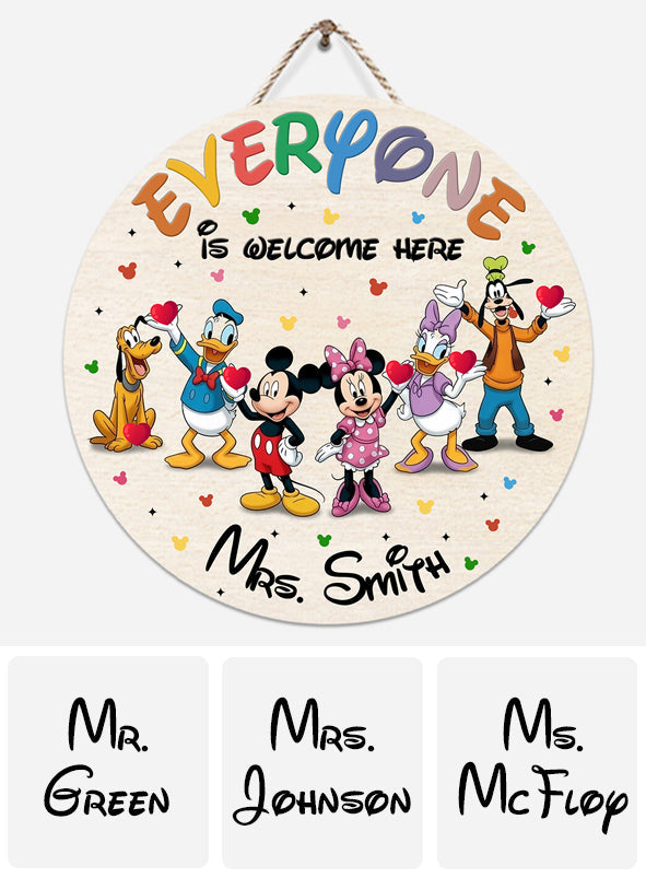 Personalized Round Wood Sign Everyone Is Welcome Here Custom Name Gift Round Wood Sign GradoCreations