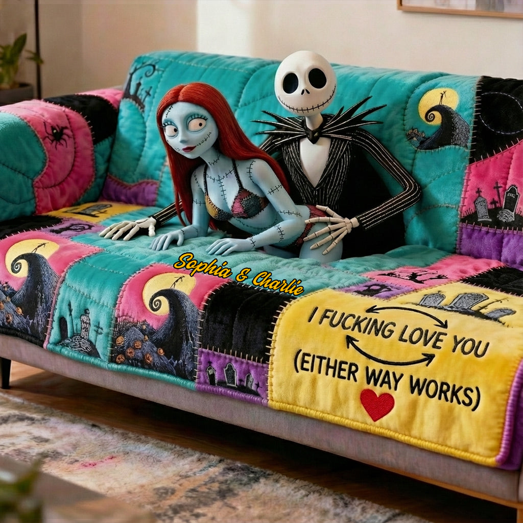 Personalized Gothic Love Quilted Sofa Cover Custom Design Quilted Sofa/Couch Cover GradoCreations