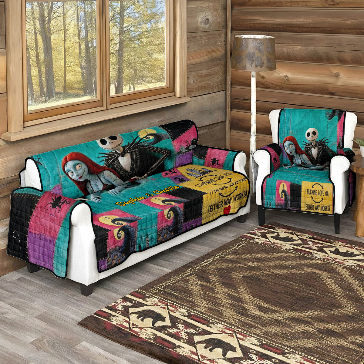 Personalized Gothic Love Quilted Sofa Cover Custom Design Quilted Sofa/Couch Cover GradoCreations