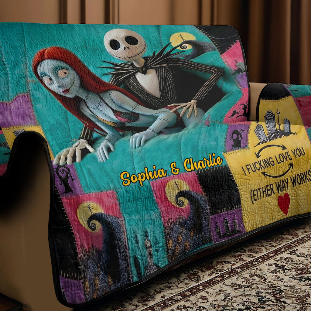 Personalized Quilted Sofa Cover Spooky Love Gift for Couples Quited Sofa Cover GradoCreations
