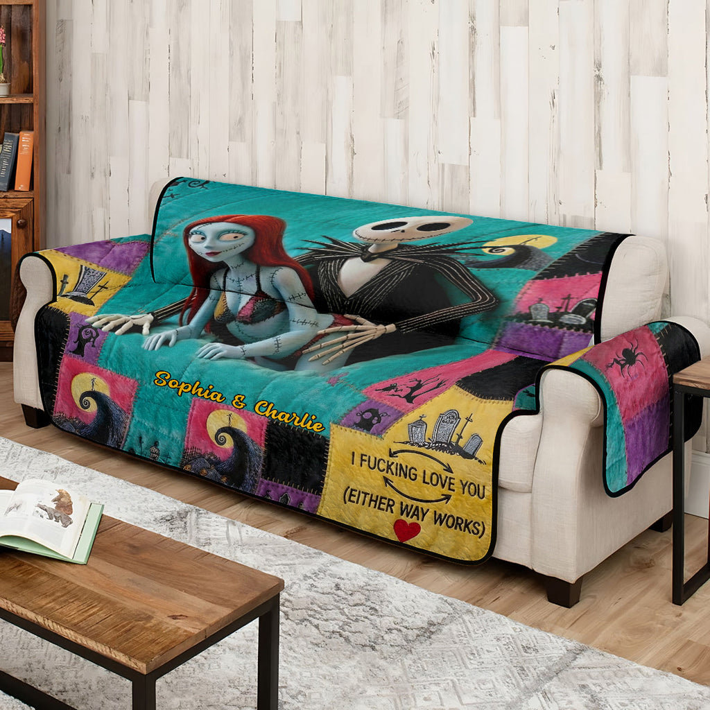 Personalized Gothic Love Quilted Sofa Cover Custom Design Quilted Sofa/Couch Cover GradoCreations