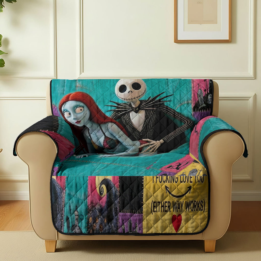 Personalized Quilted Sofa Cover Spooky Love Gift for Couples Quited Sofa Cover GradoCreations