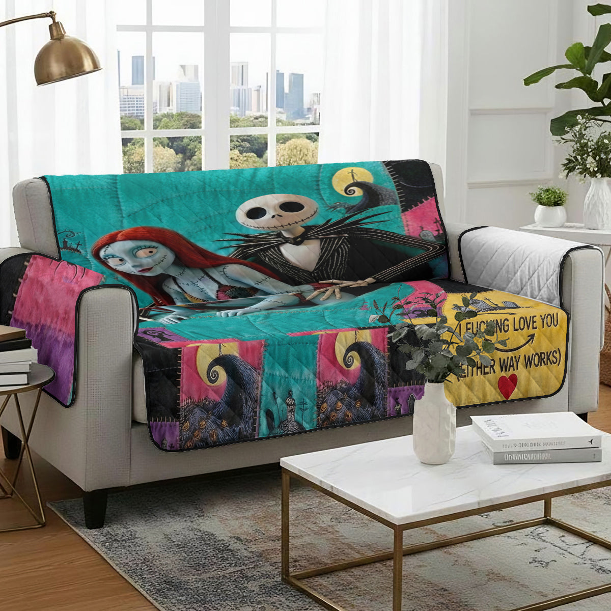 Personalized Gothic Love Quilted Sofa Cover Custom Design Quilted Sofa/Couch Cover GradoCreations