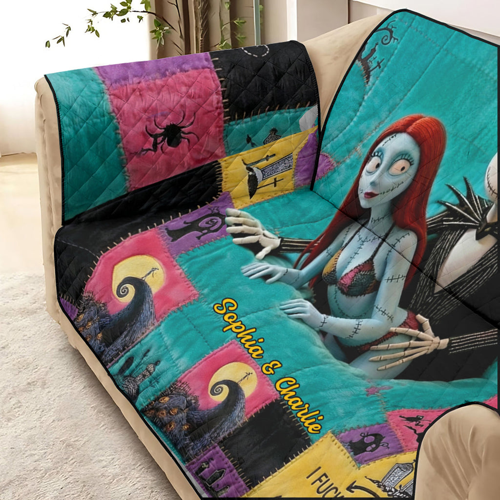 Personalized Quilted Sofa Cover Spooky Love Gift for Couples Quited Sofa Cover GradoCreations