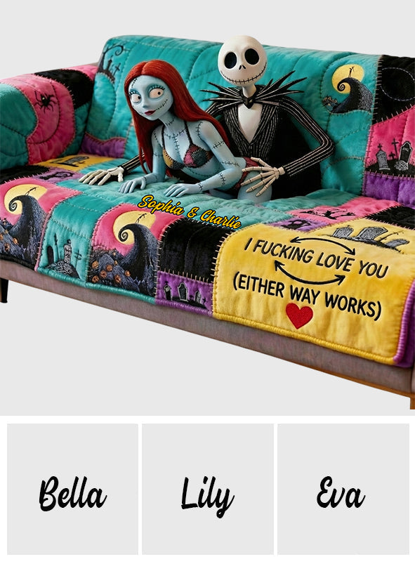 Personalized Gothic Love Quilted Sofa Cover Custom Design Quilted Sofa/Couch Cover GradoCreations